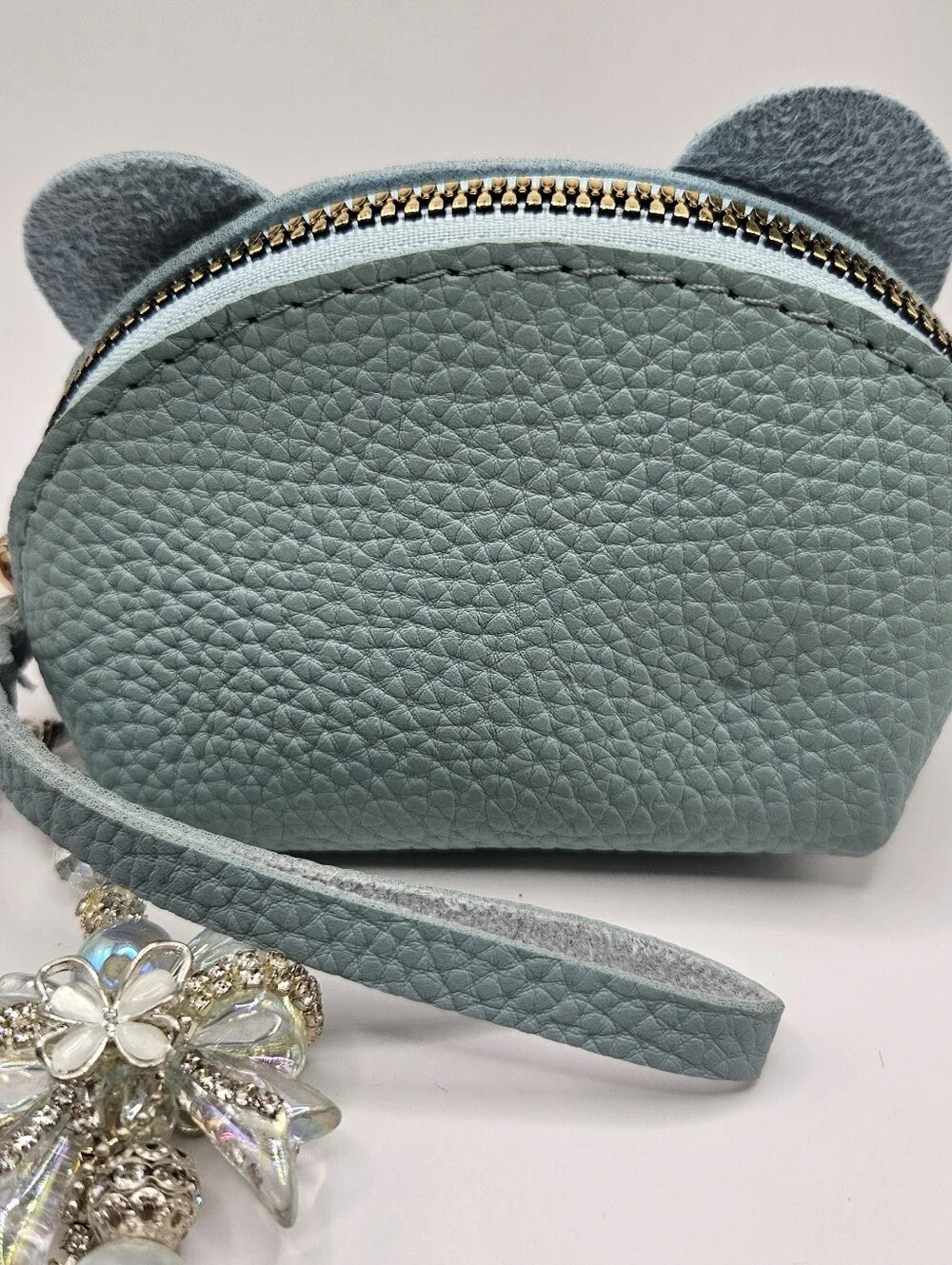 Light Blue Elephant Coin Purse Keychain with Beaded Charm